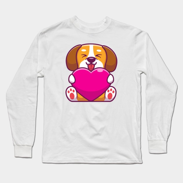 Cute dog sitting and holding heart Long Sleeve T-Shirt by Catalyst Labs